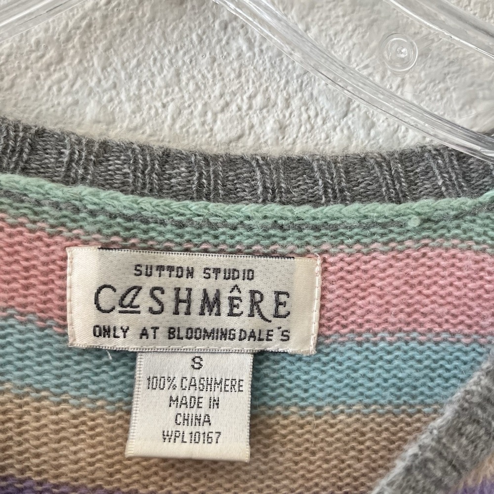 Vintage 90s Sutton Studio Cashmere Sweater Women's Small Striped Pastels Classic - Picture 2 of 12